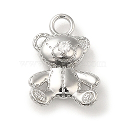 Brass Micro Pave Cubic Zirconia Pendants, Bear, Real Platinum Plated, 21x15x6.5mm, Hole: 3mm(KK-H455-39P)