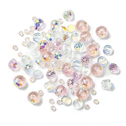 114Pcs Transparent Electroplate Glass Beads, Faceted, Mixed Shapes, Misty Rose, 5.5~8x5.5~8x4~6mm, Hole: 1.2~1.6mm(GLAA-K064-09B)