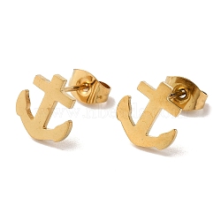 PVD Vacuum Plating 304 Stainless Steel Stud Earrings, Anchor, Golden, 9.5x9mm(EJEW-Z040-26G)