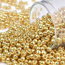 TOHO Round Seed Beads, Japanese Seed Beads, (557) Gold Metallic, 8/0, 3mm, Hole: 1mm, about 222pcs/10g(X-SEED-TR08-0557)