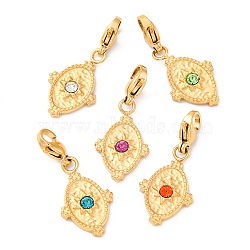 Oval 304 Stainless Steel Rhinestone Pendant Decorations, with Lobster Claw Clasp, Real 14K Gold Plated, Mixed Color, 28.5mm(STAS-I331-11G-A)