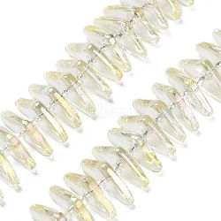 Electroplate Glass Beads Strands, Triangle, Light Yellow, 9x15.5~16x2.8~3mm,Hole:1mm, about 119~131pcs/strand, 24.21''~24.41''(61.5~62cm)(GLAA-K061-04A-FR01)