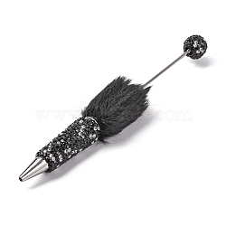 Iron Beadable Pen, Ball-Point Pen, with Polymer Clay Rhinestone & Plush Pompom, for DIY Personalized Pen with Jewelry Beads, Jet, 155x26mm(AJEW-K049-03D)