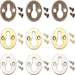 Iron Picture Hangers, with Screws, Picture Hanging Hooks, for Picture Frame, Flat Round, Mixed Color, Hanger: 25x2mm, Hole: 5mm, Screw: 8x5.5mm, total: 3pcs/set, 3 colors, 20sets/color, 60sets/box(IFIN-FH0001-03)