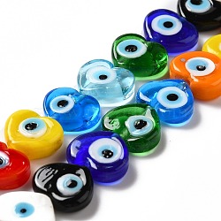 Handmade Evil Eye Lampwork Beads Strands, Heart, Colorful, 11.5x14x4.5mm, Hole: 1.2mm, about 28pcs/strand, 12.40''(31.5cm)(LAMP-E023-07C-09)