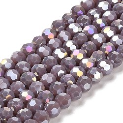 Opaque Glass Beads Stands, AB Color, Faceted(32 Facets), Round, Rosy Brown, 6x5.5mm, Hole: 1.2mm, about 91~93pcs/strand, 19.49~19.92 nch(49.5~50.6cm)(EGLA-A035-P6mm-B11)