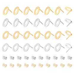 56Pcs 4 Styles 201 Stainless Steel Stud Earring Findings, with Ear Nuts and 304 Stainless Steel Pins, Oval & Donut with Hole, Golden & Stainless Steel Color, 11x7.5~9.5mm, Hole: 1.2mm, Pin: 0.7mm, 14Pcs/style(STAS-UN0047-61)