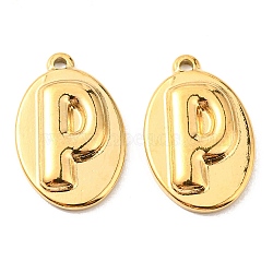 PVD Vacuum Plating 304 Stainless Steel Pendants, Oval with Letter P Charms, Golden, 22.5x14x3mm, Hole: 1.2mm(STAS-F287-25G)