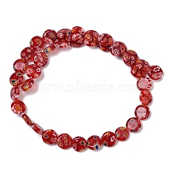 Handmade Millefiori Lampwork Beads Strands, Flat Round, FireBrick, 9.5~10x3.5~4mm, Hole: 0.6mm, about 36pcs/strand, 13.90''~14.41''(35.3~36.6cm)(LAMP-G166-17B-05)