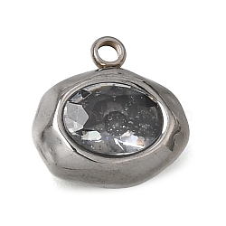 304 Stainless Steel Pave Cubic Zirconia Pendants, Oval Charms, Stainless Steel Color, Clear, 12.5x13x6mm, Hole: 1.5mm(CU-CBADCF0-05P-01)
