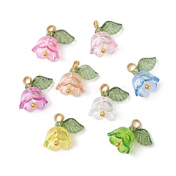 Transparent Acrylic Beads Pendants, with Brass Ball Head pins, Tulip Flower, Mixed Color, 12x13x10mm, Hole: 2mm(PALLOY-JF02432)