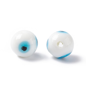 Handmade Evil Eye Lampwork Beads, Round, White, 12~12.5mm, Hole: 1.6mm