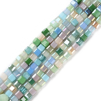 Electroplate Glass Beads Strands, Square, Colorful, 2.5x2.5x2.5mm, Hole: 0.7mm, about 180~182pcs/strand, 16.93''~17.13''(43~43.5cm)