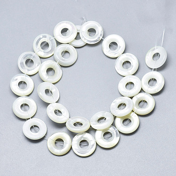 Natural White Shell Mother of Pearl Shell Charms, Donut, Creamy White, 15x5mm, Hole: 3mm