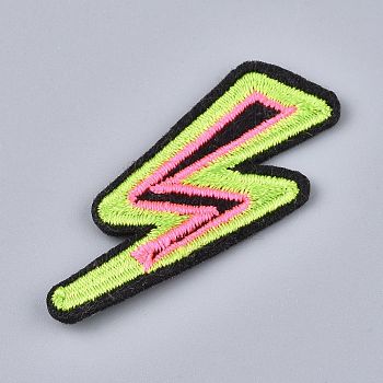 Computerized Embroidery Cloth Iron on/Sew on Patches, Costume Accessories, Lightning, Yellow Green, 45x20x1.5mm
