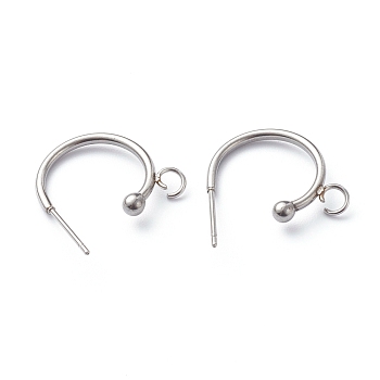 304 Stainless Steel Half Hoop Earrings, Stainless Steel Color, 19x16x3mm, Pin: 0.8mm