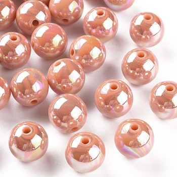 Opaque Acrylic Beads, AB Color Plated, Round, Dark Salmon, 16x15mm, Hole: 2.8mm, about 220pcs/500g