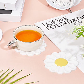 2Pcs PVC Coaster, Cup Mats, Daisy, White, 96x95x5mm