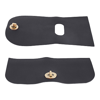 2Pcs 2 Style Alloy Twist Hasp, with PU Leather, Bag Replacement Accessories, Black, 23.2x10.1x0.18cm, 1pc/style