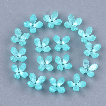 Cellulose Acetate(Resin) Bead Caps, 4-Petal, Flower, Sky Blue, 13x13x3mm, Hole: 1mm