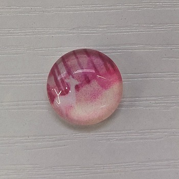 Glass Cabochons, Flat Round with Deer Pattern, Pink, 12x4mm, 117pcs/bag