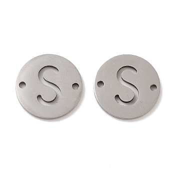201 Stainless Steel Hollow Flat Round Links, Letter Connector Charms, Stainless Steel Color, Letter S, 12x1mm, Hole: 1.2mm