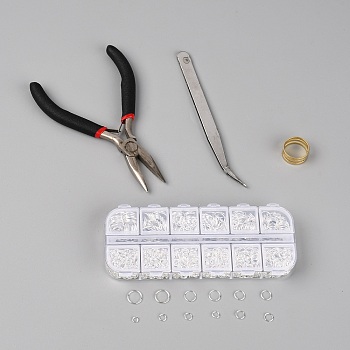 DIY Jewelry Making Accessories Set, Including Pliers, Tweezers, Easy Jump Ring Opener, Iron Open Jump Ring, Silver, 129x53x15.5mm