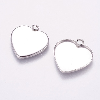 304 Stainless Steel Pendant Cabochon Settings, Plain Edge Bezel Cups, Heart, Stainless Steel Color, Tray: 19x19mm, 22x20x2mm, Hole: 2.2mm