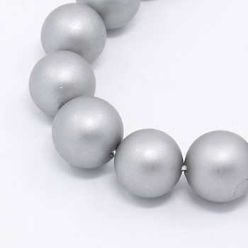 Round Shell Pearl Frosted Beads Strands, Light Grey, 12mm, Hole: 1mm, about 33pcs/strands, 15.7 inch