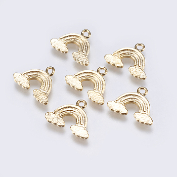 Brass Charms, Rainbow, Real 18K Gold Plated, 11x13.5x1mm, Hole: 1.5mm