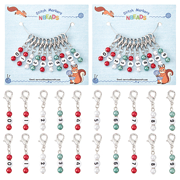 Christmas Theme Acrylic Beaded Locking Stitch Markers, Zinc Alloy Lobster Claw Clasps Locking Stitch Marker, Mixed Color, 4.2cm, 10pcs/set