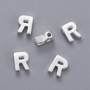 Brass Charms, Letter, Letter.R, 5.5x4.5x2mm, Hole: 1mm