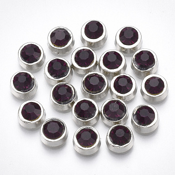 Alloy Cabochons, Fit Floating Locket Charms, with Rhinestone, Flat Round, Amethyst, 6.5x3.5mm