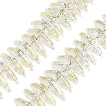 Electroplate Glass Beads Strands, Triangle, Light Yellow, 9x15.5~16x2.8~3mm,Hole:1mm, about 119~131pcs/strand, 24.21''~24.41''(61.5~62cm)