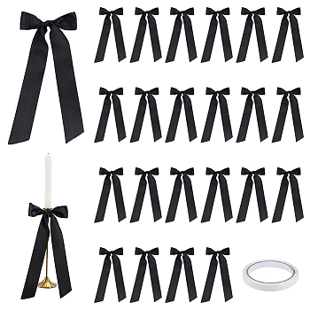 8Pcs Polyester Single Face Satin Ribbon Candle Holder Decoration, Bowknot, Black, 300x120mm