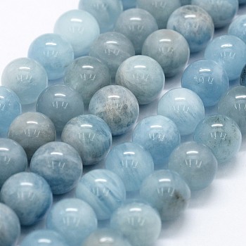 Natural Aquamarine Bead Strands, Round, 10.5~11mm, Hole: 1mm, about 37pcs/strand, 15.5 inch