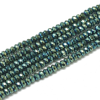 Electroplate Glass Beads Strands, Faceted, Rondelle, Teal, 2.5x1.5mm, Hole: 0.8mm, about 160~165pcs/strand, 13.78 inch~14.17 inch(35~36cm)