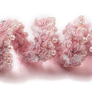 Polyester Crochet Lace Trim, Knitted Decor Trimming with ABS Imitation Pearl & Glass & PVC Paillettes, for Clothes Bridal Dress, Pearl Pink, 5/8 inch(16mm)