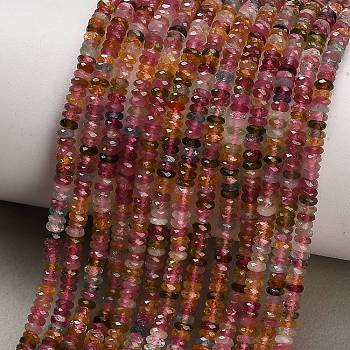 Natural Multicolor Tourmaline Beads Strands, Faceted, Rondelle, 3.5x2mm, Hole: 0.5mm, about 260pcs/strand, 15.39~15.59''(39.1~39.6cm)