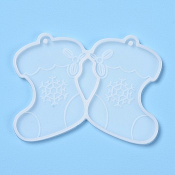 Christmas Themed DIY Pendant Silicone Molds, Resin Casting Molds, Clay Craft Mold Tools, Socks, White, 62x82x3.5mm, Hole: 2mm, Inner Diameter: 59x40mm