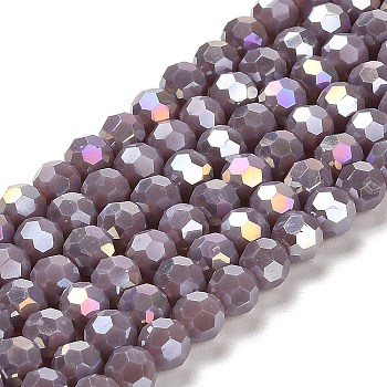 Opaque Glass Beads Stands, AB Color, Faceted(32 Facets), Round, Rosy Brown, 6x5.5mm, Hole: 1.2mm, about 91~93pcs/strand, 19.49~19.92 nch(49.5~50.6cm)