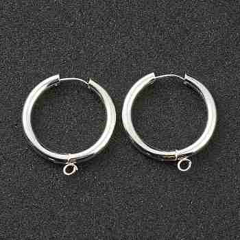 201 Stainless Steel Huggie Hoop Earring Findings, with Horizontal Loop and 316 Surgical Stainless Steel Pin, Silver, 29x27x3mm, Hole: 2.5mm, Pin: 1mm
