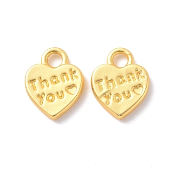 Rack Plating Alloy Charms, Cadmium Free & Lead Free & Nickle Free, Heart with Word Thank You Charm, Matte Gold Color, 12.5x10x2mm, Hole: 2.5mm