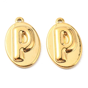 Vacuum Plating 304 Stainless Steel Pendants, Oval with Letter P Charms, Golden, 22.5x14x3mm, Hole: 1.2mm