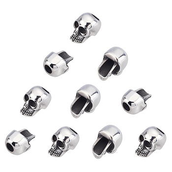304 Stainless Steel European Beads, Skull, Large Hole Beads, Antique Silver, 16x11x12.5mm, Hole: 5mm
