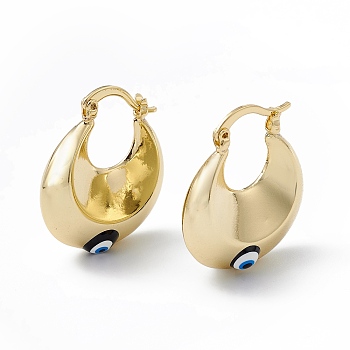 Enamel Evil Eye Thick Hoop Earrings, Real 18K Gold Plated Brass Jewelry for Women, Black, 27x23x9mm, Pin: 1mm