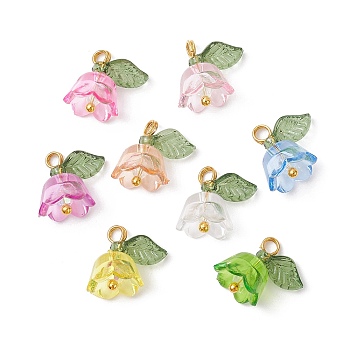 Transparent Acrylic Beads Pendants, with Brass Ball Head pins, Tulip Flower, Mixed Color, 12x13x10mm, Hole: 2mm