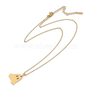 Halloween Series 202 Stainless Steel Cable Chain Ghost Pendant Necklaces(NJEW-S005-01G-C)-2