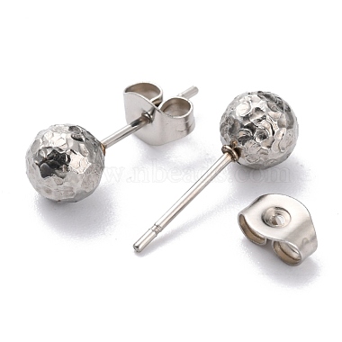 Textured Round Bead 304 Stainless Steel Stud Earring Findings(EJEW-O104-01P-A)-4