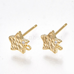 Brass Cubic Zirconia Stud Earring Findings, with Loop, Star, Clear, Nickel Free, Real 18K Gold Plated, 7x6.5mm, Hole: 0.5mm, Pin: 0.7mm(X-KK-S350-036G)